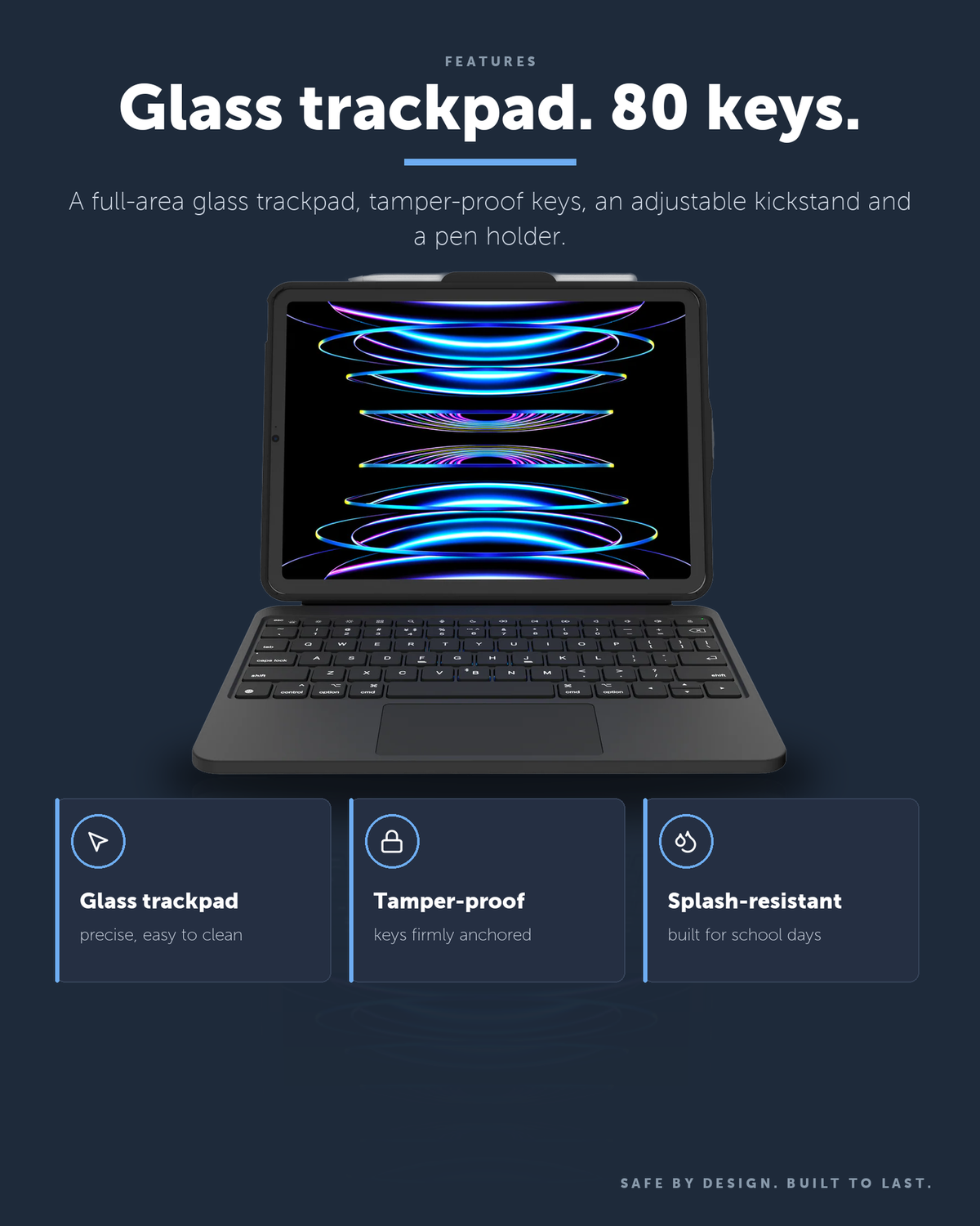 DEQSTER Prime Keyboard, iPad Air 11" (M2 / M3) – Glass trackpad. 80 keys.