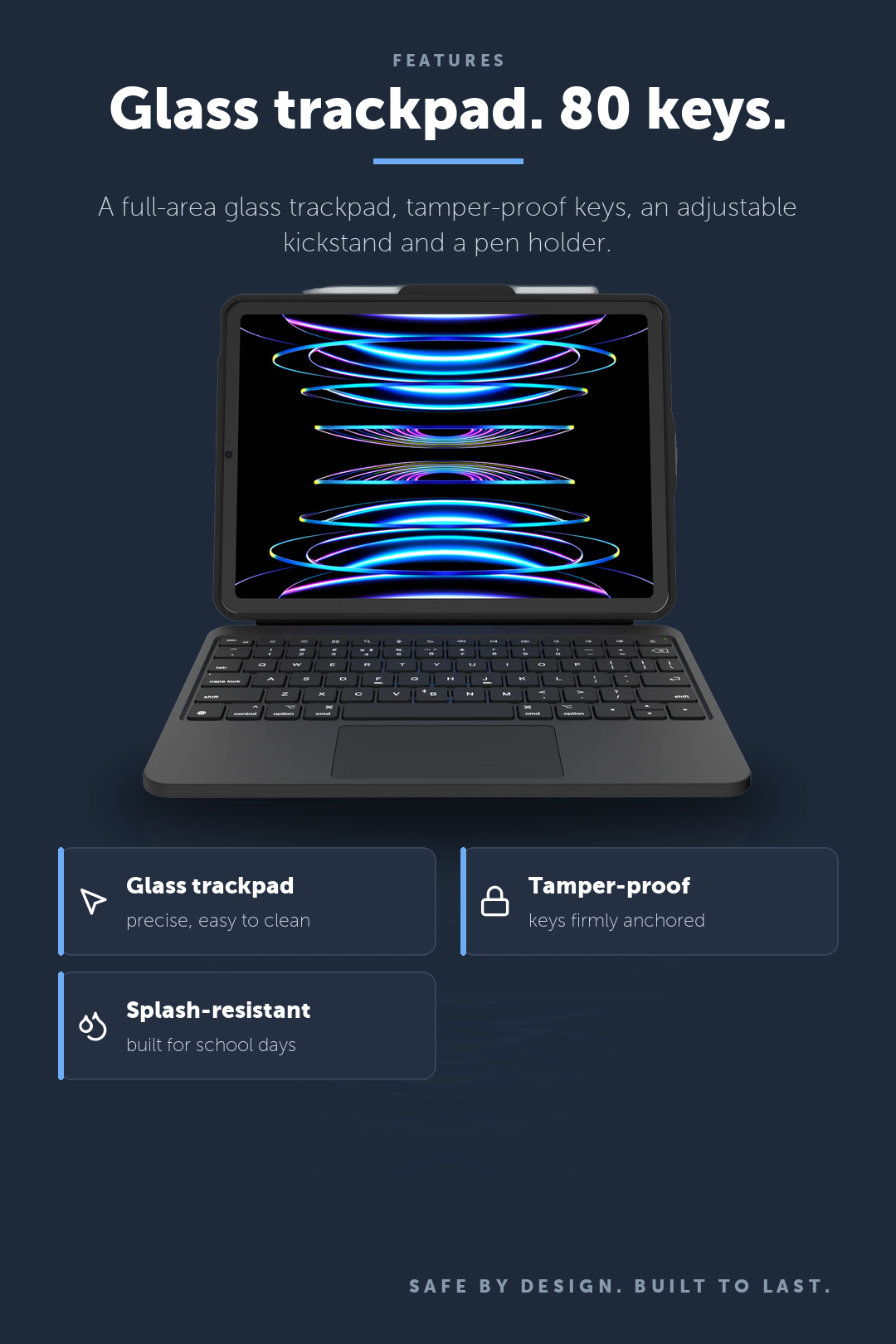 DEQSTER Prime Keyboard, iPad Air 11" (M2 / M3) – Glass trackpad. 80 keys.