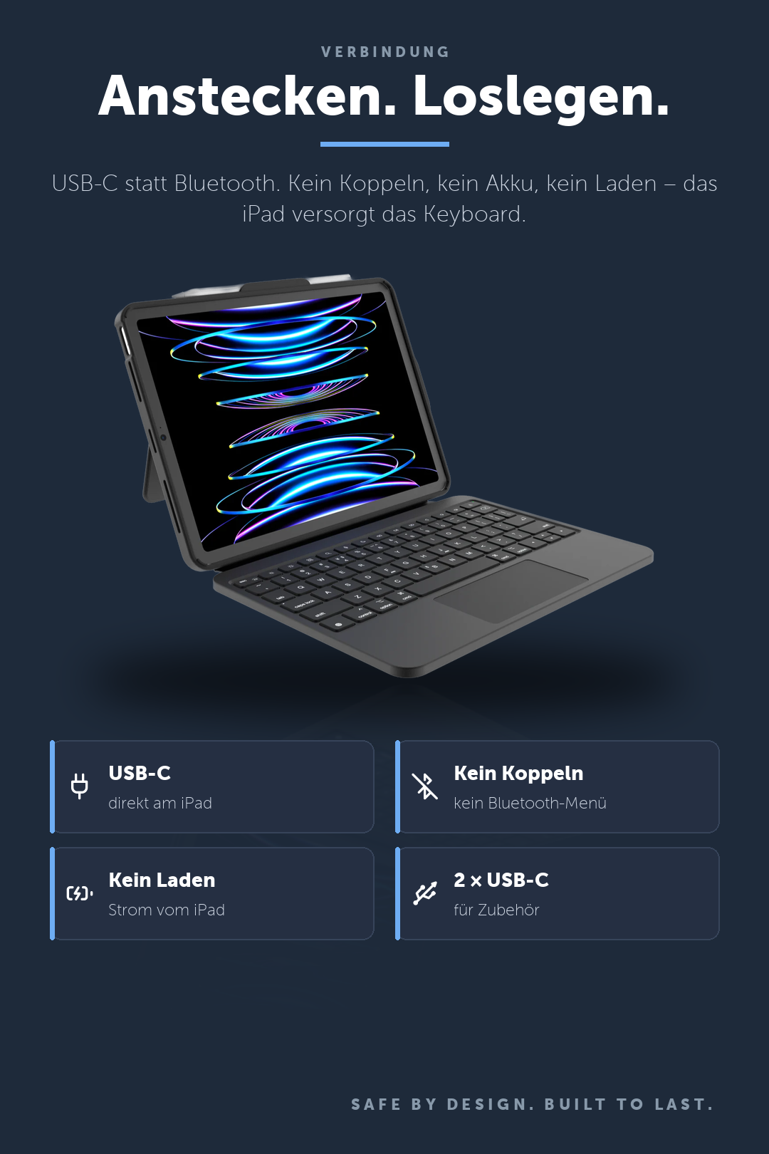DEQSTER Prime Keyboard, iPad Air 13" (M2 / M3) – Anstecken. Loslegen.