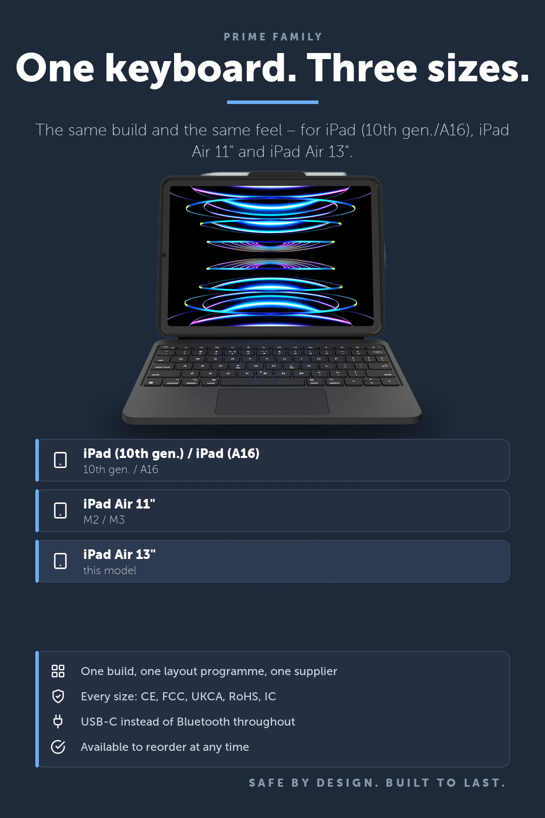 DEQSTER Prime Keyboard, iPad Air 13" (M2 / M3) – One keyboard. Three sizes.