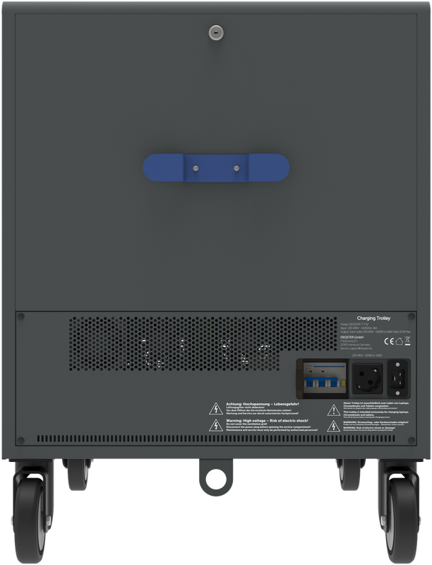 DEQSTER Toploader Trolley TT32 – Jedes Gerät mit seinem Netzteil.